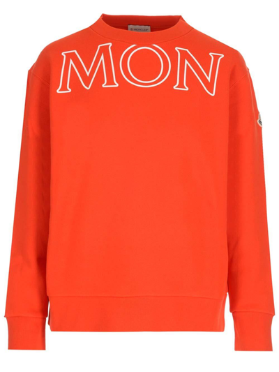 Shop Moncler Logo Printed Crewneck Sweatshirt In Rosso