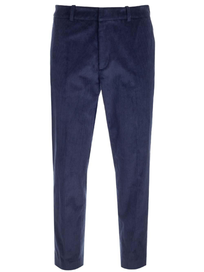 Shop Moncler Logo Patch Straight-leg Trousers In Blu