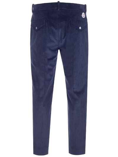 Shop Moncler Logo Patch Straight-leg Trousers In Blu