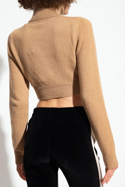 Shop Palm Angels Cropped Turtleneck Sweater In Cammello