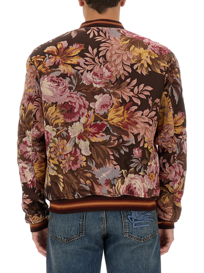 Shop Etro Floral Print Bomber Jacket In Nero