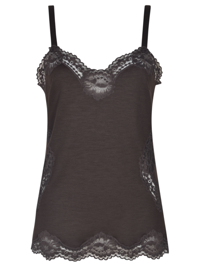 Shop Dolce & Gabbana Lace Trimmed Top In Marrone Scuro