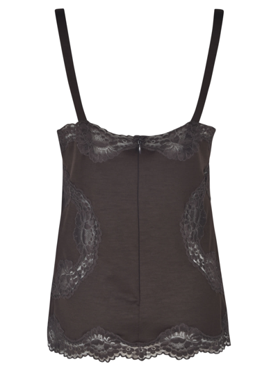 Shop Dolce & Gabbana Lace Trimmed Top In Marrone Scuro