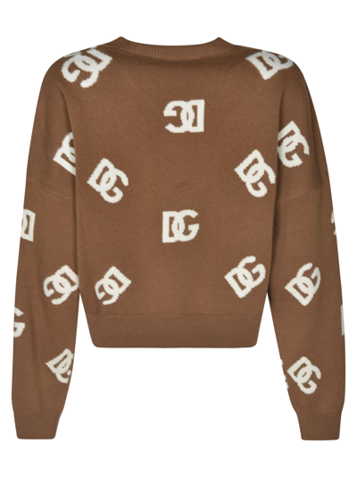 Shop Dolce & Gabbana Logo Embroidery Cropped Sweater In Cammello
