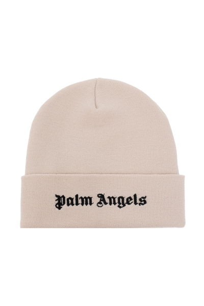 Shop Palm Angels Beanie With Logo In Bianco E Nero
