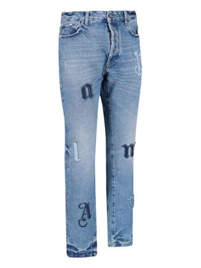 Shop Palm Angels Straight Leg Jeans In Blu Denim