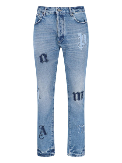 Shop Palm Angels Straight Leg Jeans In Blu Denim