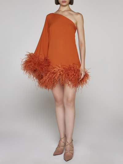Shop Taller Marmo Ubud Feathered Viscose-blend Dress In Arancio