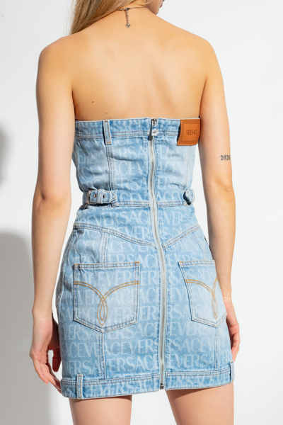 Versace Denim Dress From La Vacanza Collection In Blu