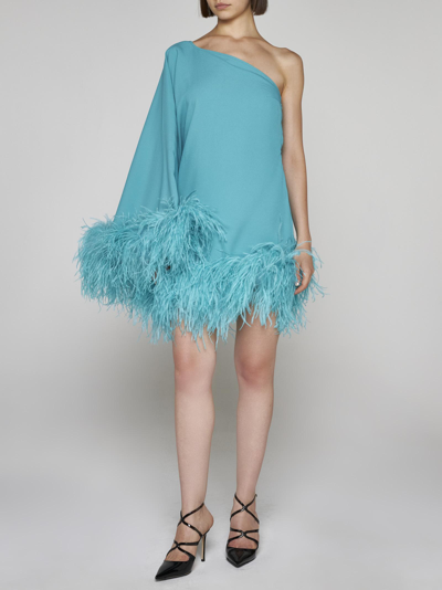 Shop Taller Marmo Ubud Feathered Viscose-blend Dress In Azzurro