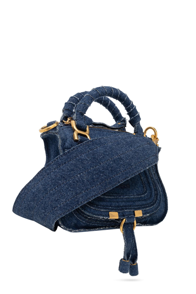 Shop Chloé Marcie Mini Denim Shoulder Bag In Blu