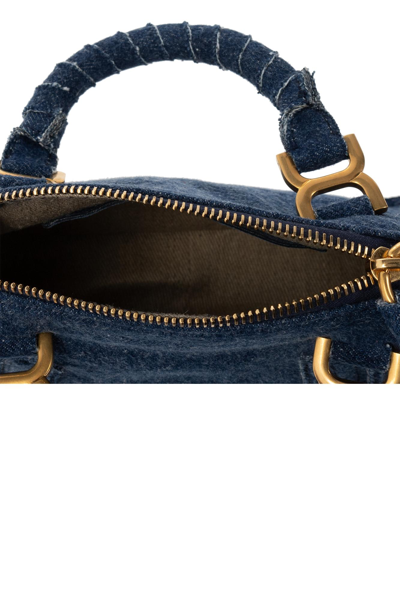 Shop Chloé Marcie Mini Denim Shoulder Bag In Blu