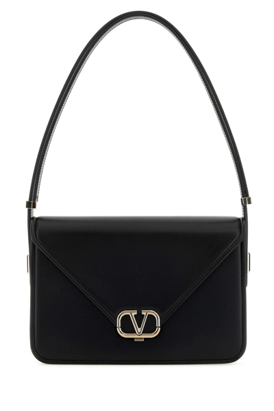 Shop Valentino Black Leather Vlogo Shoulder Bag In Nero