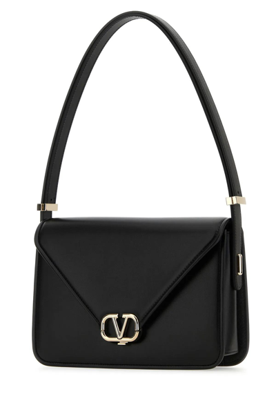 Shop Valentino Black Leather Vlogo Shoulder Bag In Nero