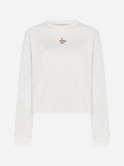 Shop Fendi Logo And Ff Reversible Cotton Sweatshirt In Bianco