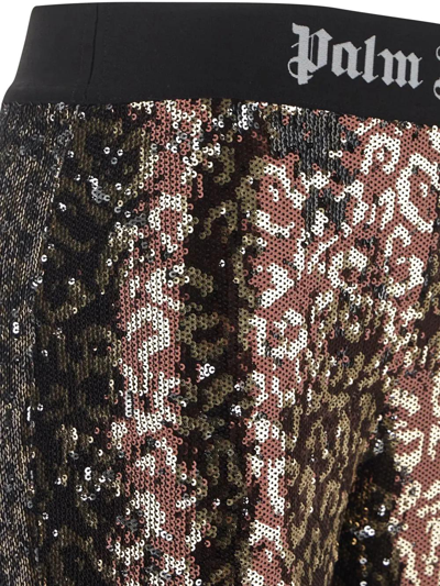 Shop Palm Angels Logo Tape Sequins Flare Trousers In Brown