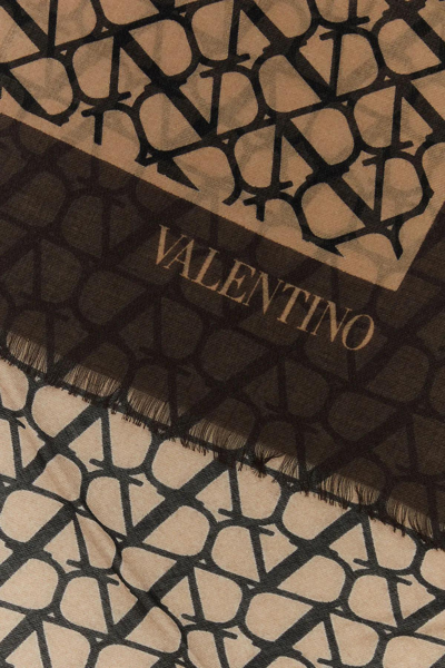 Shop Valentino Embroidered Cashmere Blend Scarf In Beige/nero/tabacco