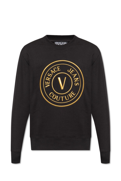 Shop Versace Jeans Couture Sweatshirt With Logo In Black/gold