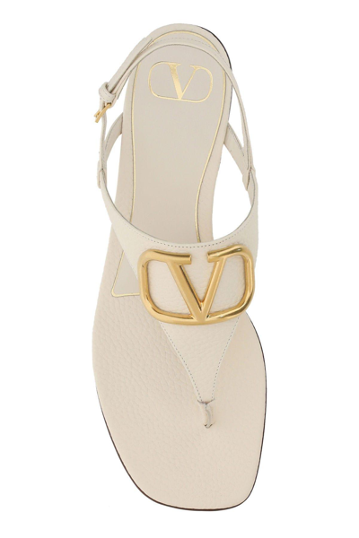 Shop Valentino Ivory Leather Vlogo Thong Sandals