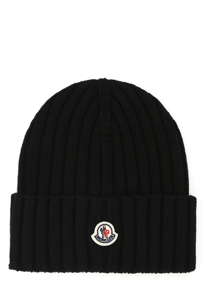 Shop Moncler Black Wool Beanie Hat