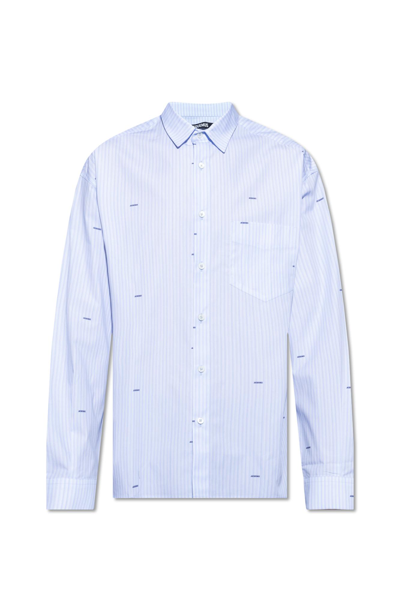 Shop Jacquemus Striped Shirt In Print Blue Stripe Logo