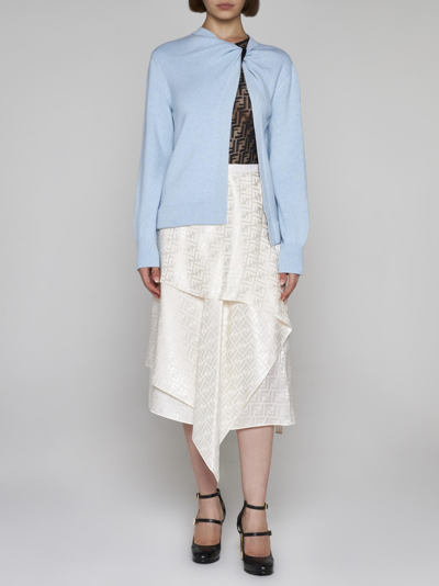 Shop Fendi Wool And Cashmere Cardigan In Prisca Azzurro
