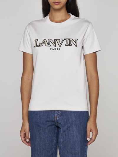 Shop Lanvin Curb Logo Cotton T-shirt In Mastic