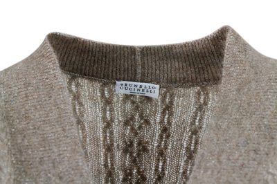 Shop Brunello Cucinelli Cable Knit Wool Blend Cardigan Sweater In Brown