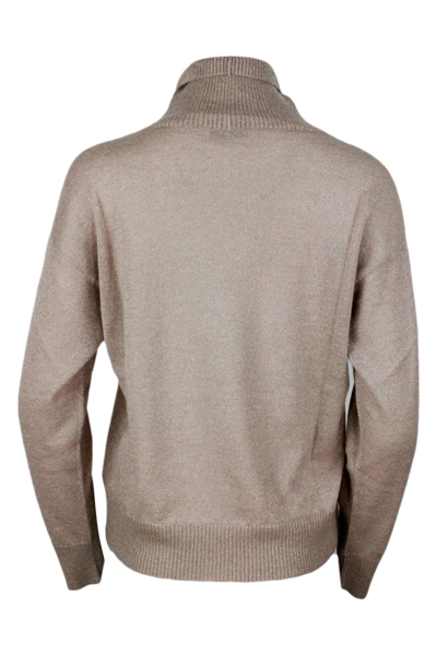 Shop Fabiana Filippi Turtleneck Sweater In Cashmere Wool And Silk With Lurex In Beige