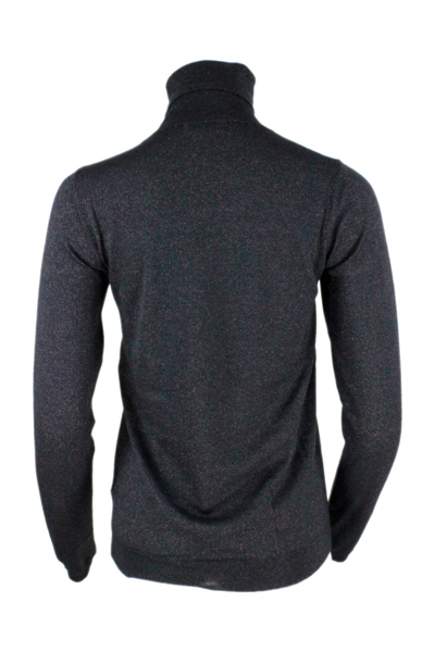 Shop Brunello Cucinelli Turtleneck Sweater In Cashmere And Silk With Lurex In Grey