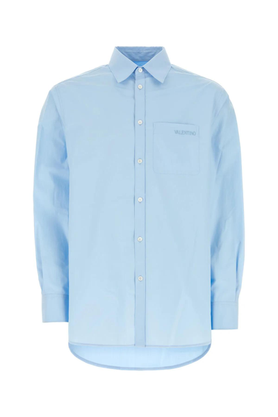 Shop Valentino Light-blue Poplin Shirt In Azzurro
