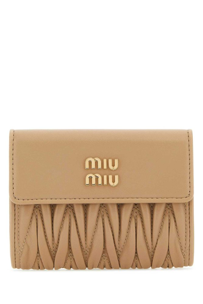 Shop Miu Miu Logo In Beige