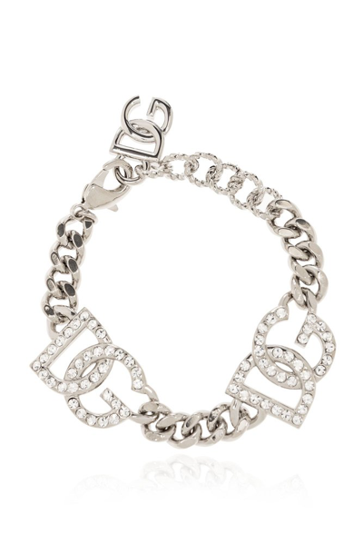 Shop Dolce & Gabbana Logo Embellished Bracelet In Silver