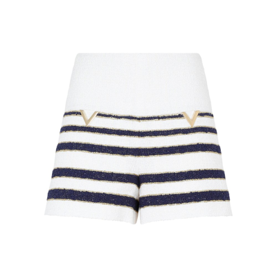 Shop Valentino Mariniere Logo Plaque Tweed Shorts In Multi