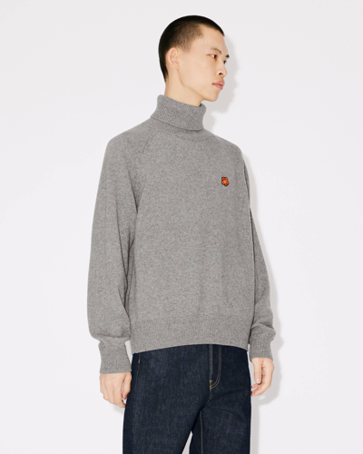 Shop Kenzo 'boke Flower' Embroidered Roll Neck Sweater Pearl Gray
