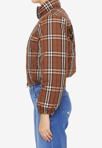 Shop Burberry Check Nylon Puffer Jacket In Brown