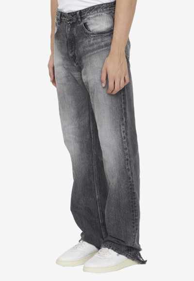 Shop Balenciaga Distressed Straight Jeans In Black