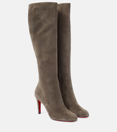 Shop Christian Louboutin Pumppie Botta Suede Knee-high Boots In Beige