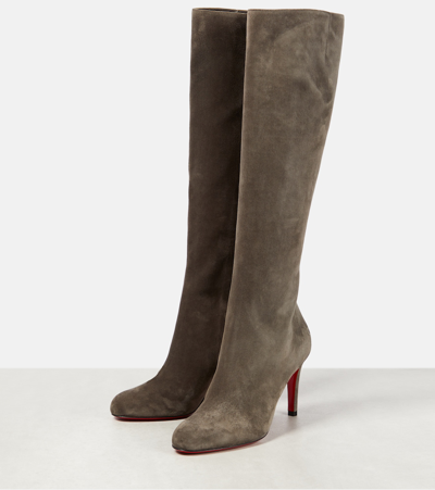 Shop Christian Louboutin Pumppie Botta Suede Knee-high Boots In Beige