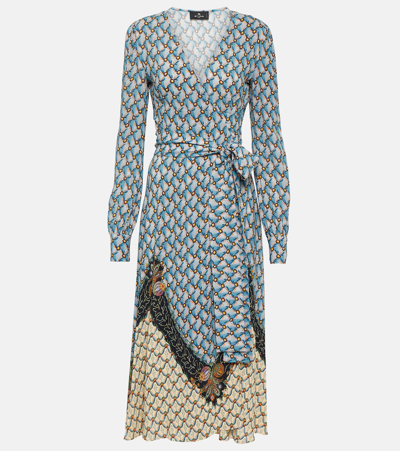 Shop Etro Floral Sablé Midi Dress In Blue