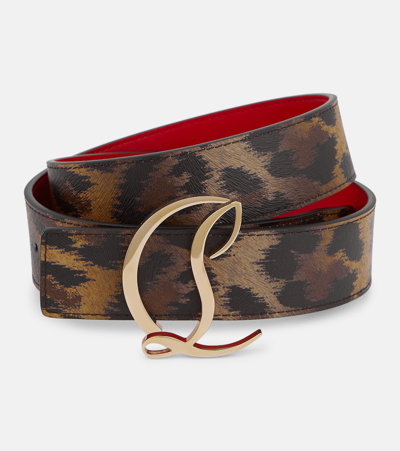 Shop Christian Louboutin Cl Logo Animal-print Leather Belt In Multicoloured