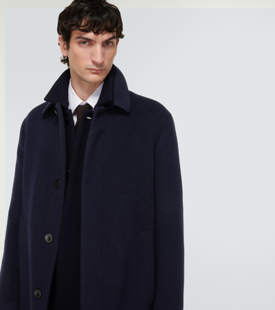 Shop Giorgio Armani Wool, Cashmere, And Silk Coat In Blue