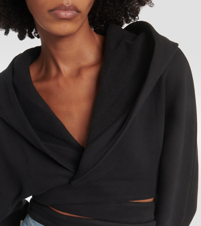 Shop Alaïa Cropped Cotton Jersey Hoodie In Black