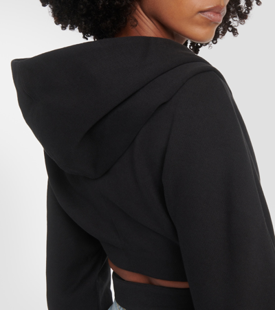 Shop Alaïa Cropped Cotton Jersey Hoodie In Black