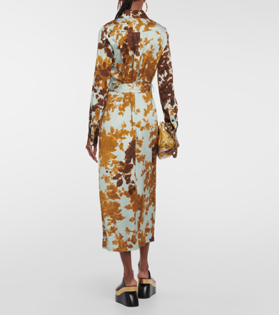 Shop Dries Van Noten Printed Satin Midi Dress In Multicoloured