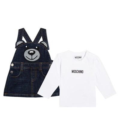 Shop Moschino Baby Teddy Bear Dress And T-shirt Set In Blue