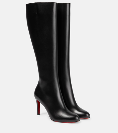 Christian Louboutin Pumppie Botta Red Sole Leather Knee-high Boots In Black