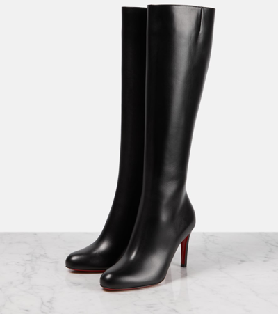 Christian Louboutin Pumppie Botta Red Sole Leather Knee-high Boots In Black