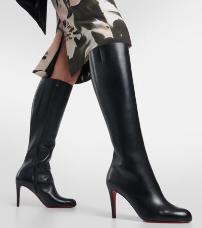 Christian Louboutin Pumppie Botta Red Sole Leather Knee-high Boots In Black
