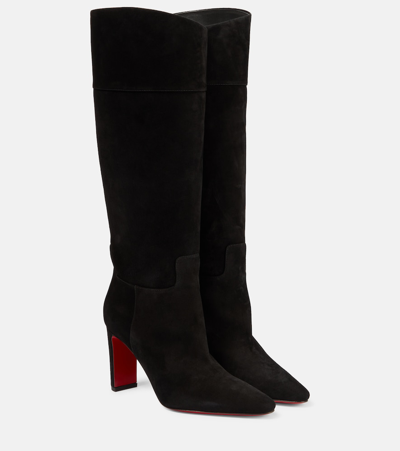 Shop Christian Louboutin Supra Botta 85 Suede Knee-high Boots In Black